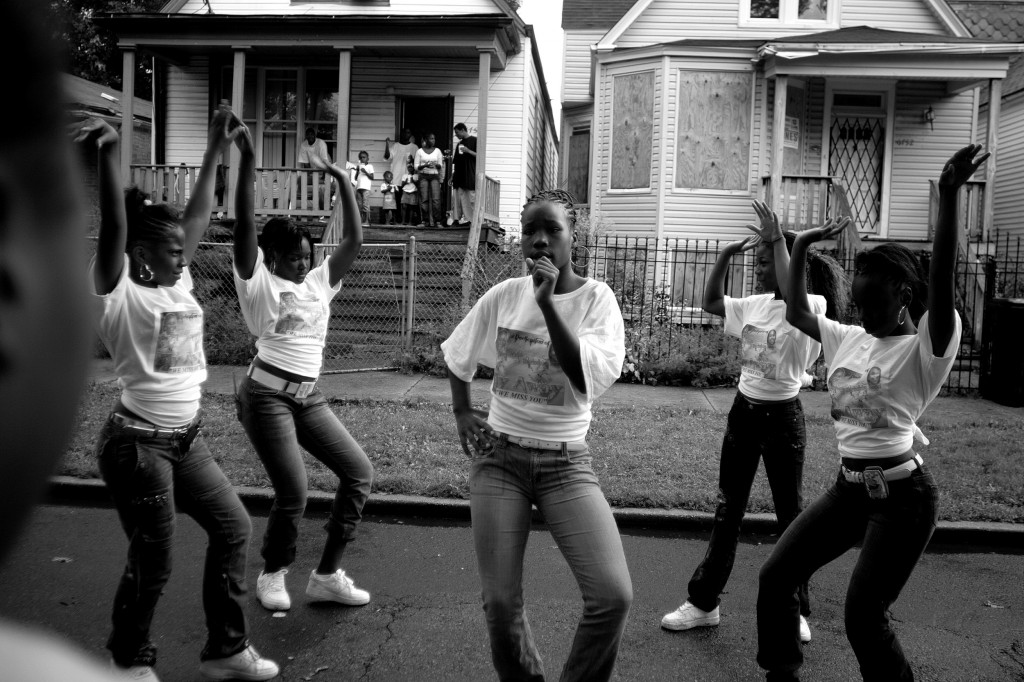 Girls in the Englewood neighborhood on Chicago’s South Side attend a block party to celebrate the lives of Starkeisha Reed, 14, and Siretha White, 12. Starkeisha and Siretha were killed days apart in March 2006. The girls’ mothers were friends, and both grew up on Honore Street, where the celebration took place. Englewood, Chicago, 2008.