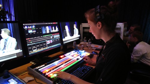 Katherine Waskul of the Waskul Entertainment team works the TriCaster during each live streamed interview.