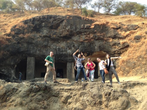 Crew Members pose during a visit to Elephanta Island