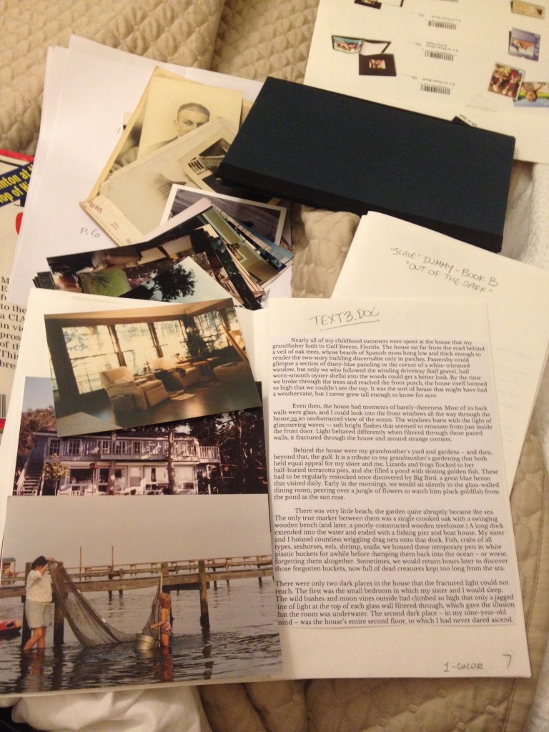 Pasting text and photographs into a dummy version of the final book