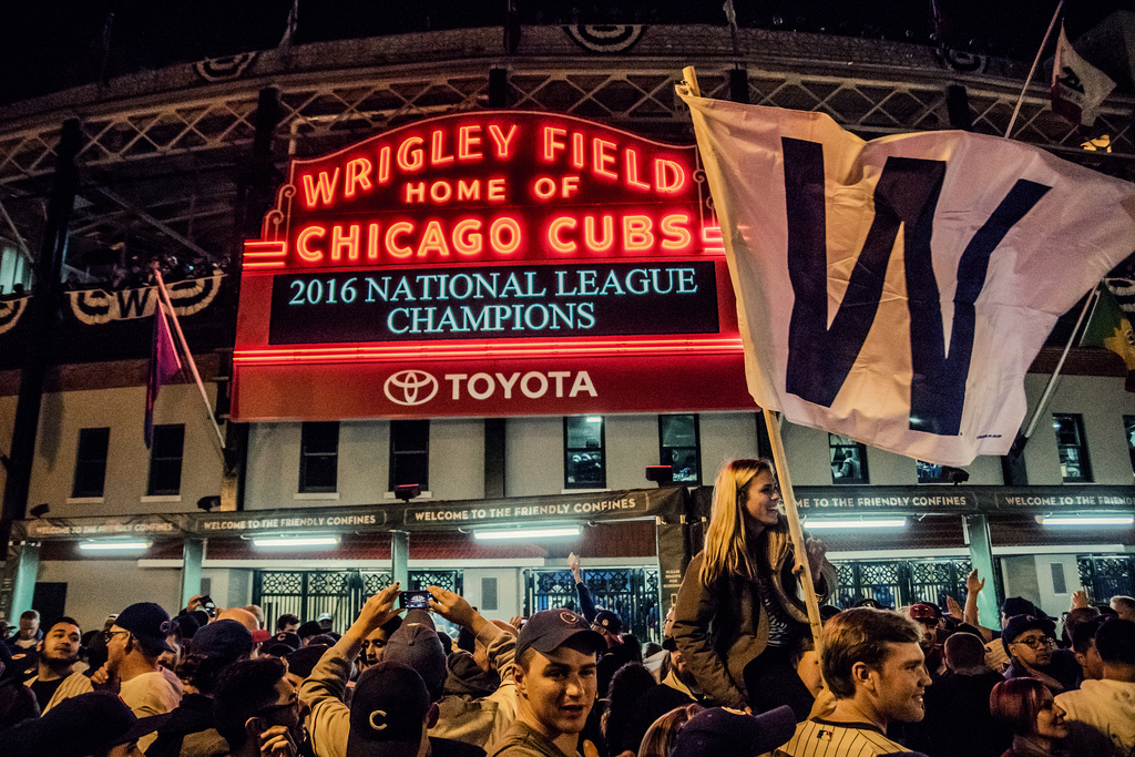 Banners Fly at Wrigley Field, Chicago after Cubs World Series Win