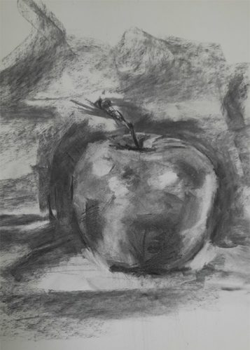 Charcoal drawing of an apple