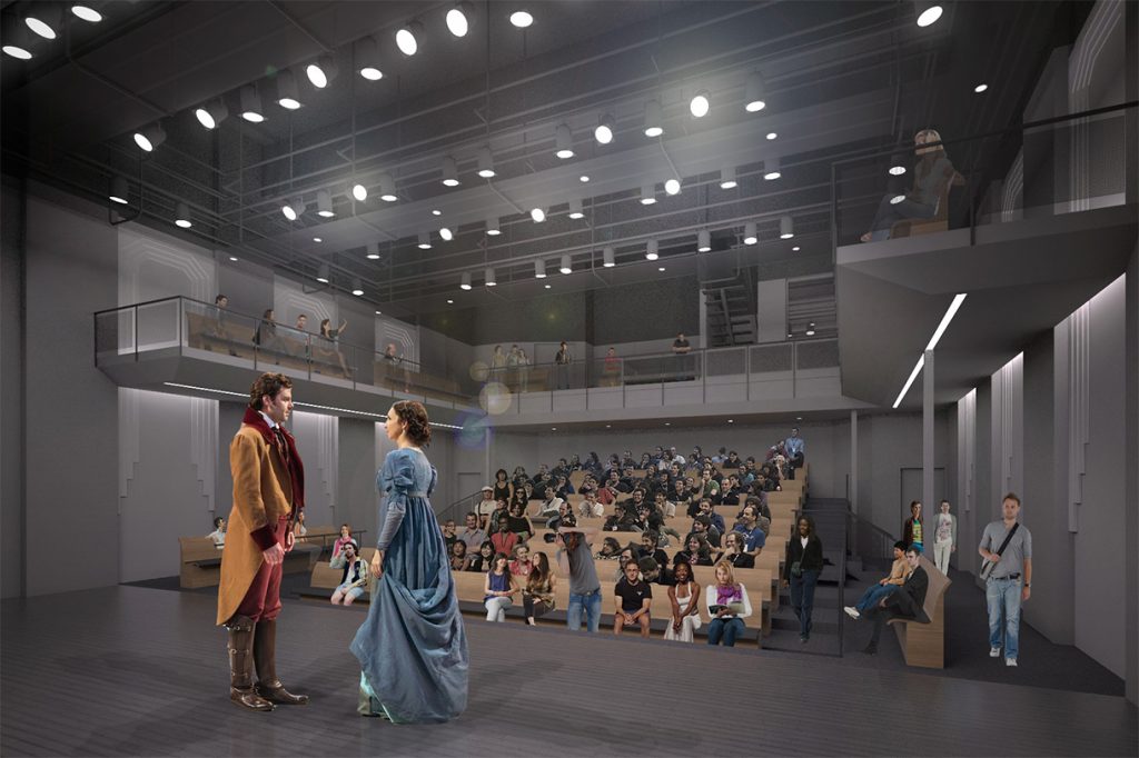 Architect's rendering depicting renovated Getz Theatre auditorium at Columbia College Chicago. Courtesy Gensler.